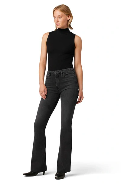 Shop Hudson Holly High Waist Raw Hem Flare Jeans In Washed Black