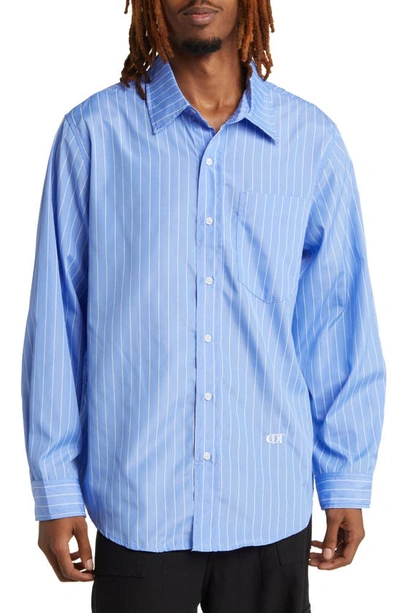 Shop Checks Big Stripe Button-up Shirt In Blue/ White