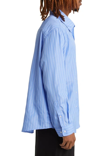 Shop Checks Big Stripe Button-up Shirt In Blue/ White