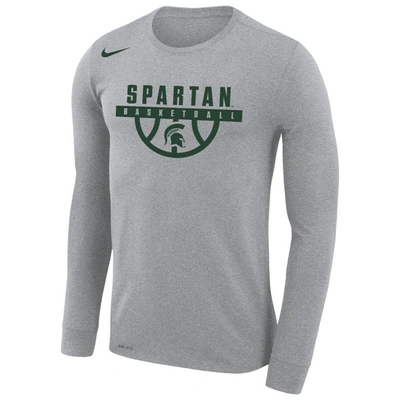 Shop Nike Gray Michigan State Spartans Basketball Drop Legend Long Sleeve Performance T-shirt
