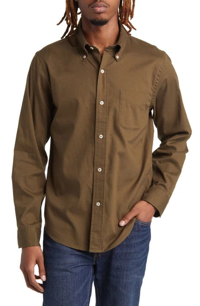 Shop Buck Mason Perfect Oxford Button-down Shirt In Field Olive