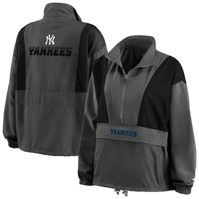 Wear By Erin Andrews Charcoal New York Yankees Packable Half-zip Jacket In Charcoal