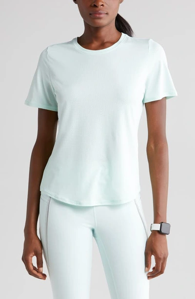 Shop Zella Motivate Perforated Crewneck T-shirt In Green Glimmer