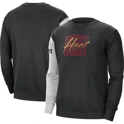 Shop Nike Black/heather Gray Miami Heat Courtside Versus Force & Flight Pullover Sweatshirt