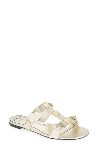 Valentino Roman Stud Slide Sandal In Platino