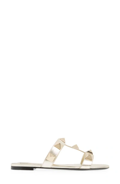 Valentino Roman Stud Slide Sandal In Platino
