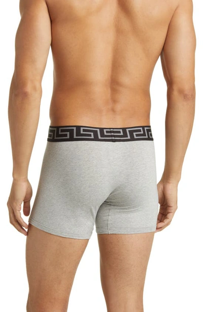 Shop Versace Long Stretch Cotton Trunks In Grey Melange Black Silver