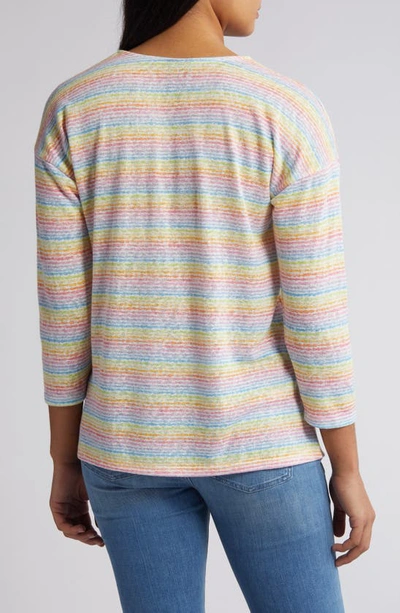 Shop Bobeau Caty Pleat Front Three-quarter Sleeve Top In Multicolor Combo
