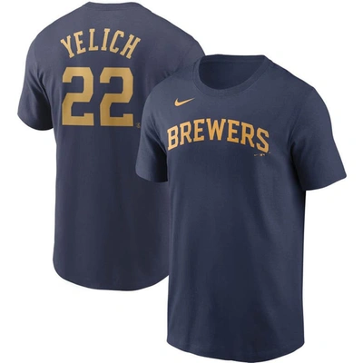Shop Nike Christian Yelich Navy Milwaukee Brewers Name & Number T-shirt