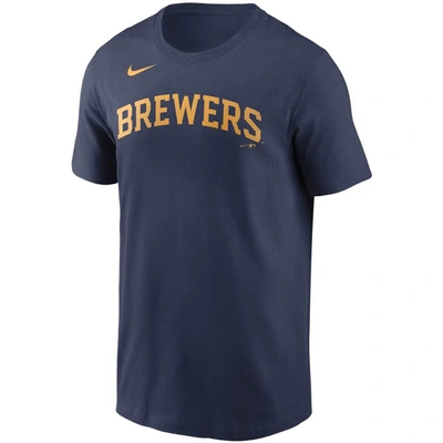 Shop Nike Christian Yelich Navy Milwaukee Brewers Name & Number T-shirt