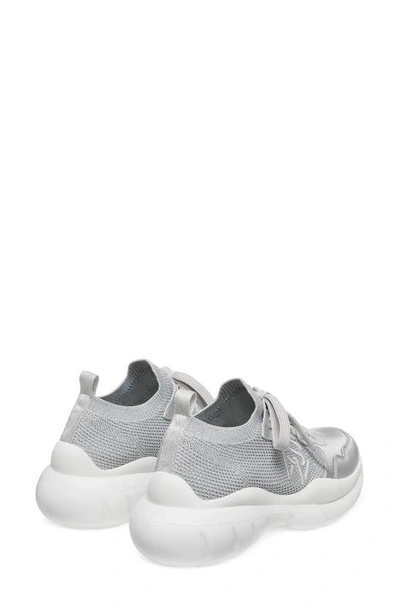 Shop Stuart Weitzman 5050 Knit Sneaker In Grey/ Silver Leather