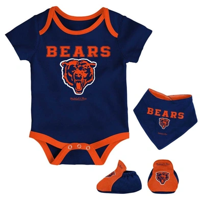 Shop Mitchell & Ness Newborn & Infant  Navy/orange Chicago Bears Throwback Bodysuit Bib & Booties Set