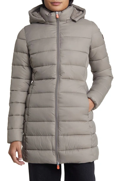 Shop Save The Duck Joanne Hooded Longline Puffer Jacket In Elephant Grey
