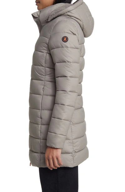 Shop Save The Duck Joanne Hooded Longline Puffer Jacket In Elephant Grey