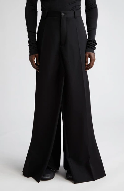 Shop Balenciaga Double Front Wool Twill Pants In Black