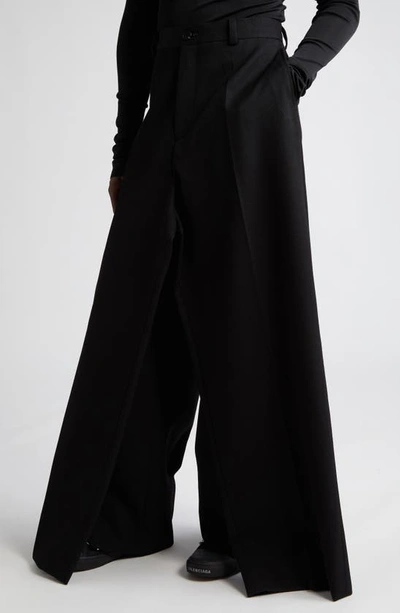 Shop Balenciaga Double Front Wool Twill Pants In Black
