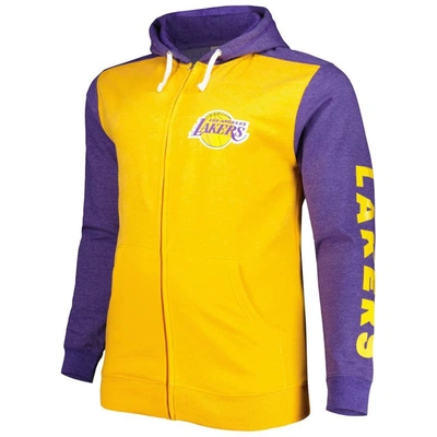 Shop Fanatics Branded Gold/purple Los Angeles Lakers Big & Tall Down And Distance Full-zip Hoodie