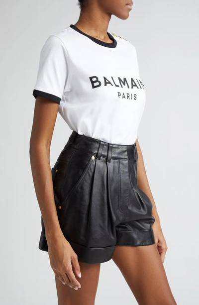 Shop Balmain Three-button Cotton Logo Graphic T-shirt In Gab White/ Black