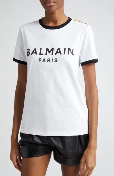 Balmain Logo-print Cotton T-shirt In Gab White/ Black
