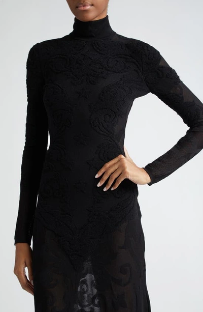 Shop Balmain Baroque Long Sleeve Jacquard Knit Midi Dress In Black