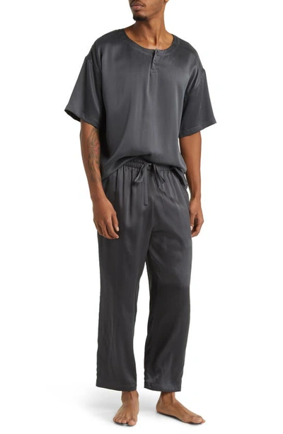 Shop Lunya Washable Silk Henley Pajamas In Meditative Grey