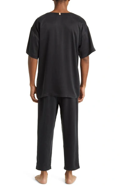 Shop Lunya Washable Silk Henley Pajamas In Immersed Black