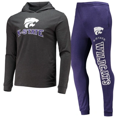 Shop Concepts Sport Purple/heather Charcoal Kansas State Wildcats Meter Long Sleeve Hoodie T-shirt & Jogg