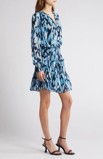 Shop Chelsea28 Floral Print Long Sleeve Chiffon Dress In Black- Blue Multi