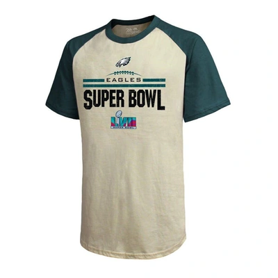 Shop Majestic Threads Cream/midnight Green Philadelphia Eagles Super Bowl Lvii Goal Line Stand Raglan T-s