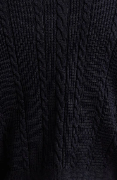 Shop Thom Browne Virgin Wool Cable Stitch Cardigan In Navy