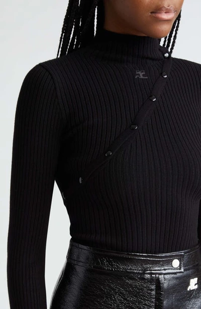 Shop Courrèges Snap Detail Rib Sweater In Black