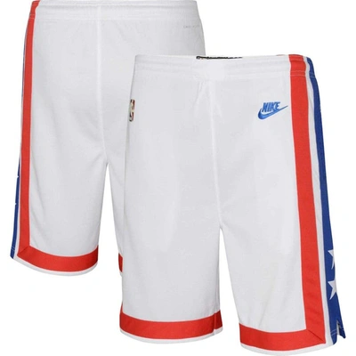 Shop Nike Youth  White Brooklyn Nets Hardwood Classics Swingman Shorts