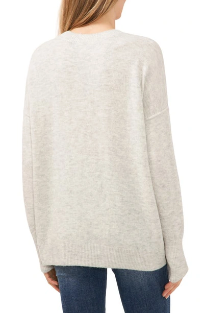 Shop Cece Rhinestone Embellished Crewneck Sweater In Silver Heather/ Pink