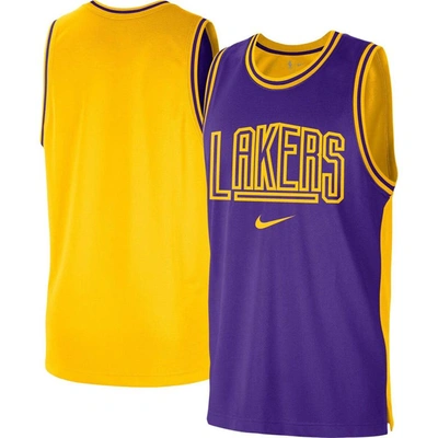 Shop Nike Purple/gold Los Angeles Lakers Courtside Versus Force Split Dna Performance Mesh Tank Top