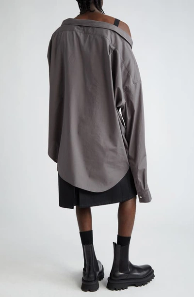 Shop Takahiromiyashita The Soloist Asymmetric One-shoulder Cotton & Silk Button-up Shirt With Removable Collar In Gray