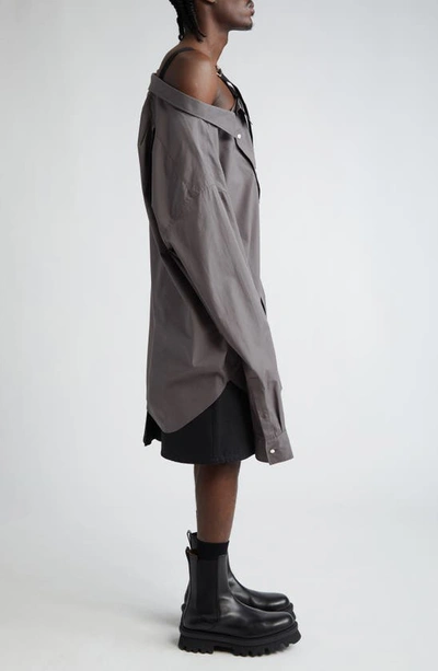 Shop Takahiromiyashita The Soloist Asymmetric One-shoulder Cotton & Silk Button-up Shirt With Removable Collar In Gray