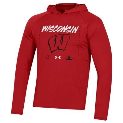 Shop Under Armour Red Wisconsin Badgers 2023 On Court Bench Shooting Long Sleeve Hoodie T-shirt