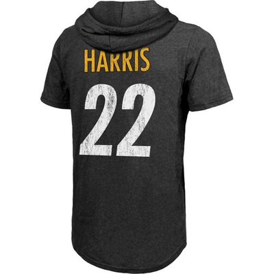 Majestic Threads Najee Harris Black Pittsburgh Steelers Player Name & Number Tri-blend Hoodie T-shir In Black