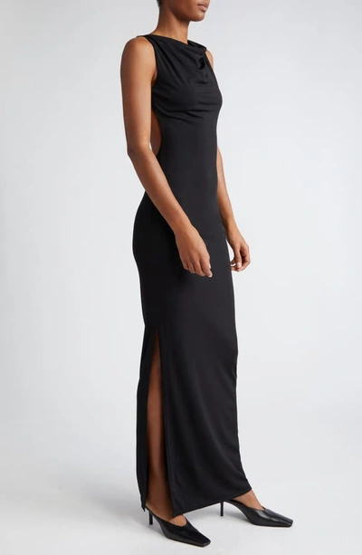 Shop Miaou Selena Cutout Cowl Neck Stretch Jersey Dress In Black