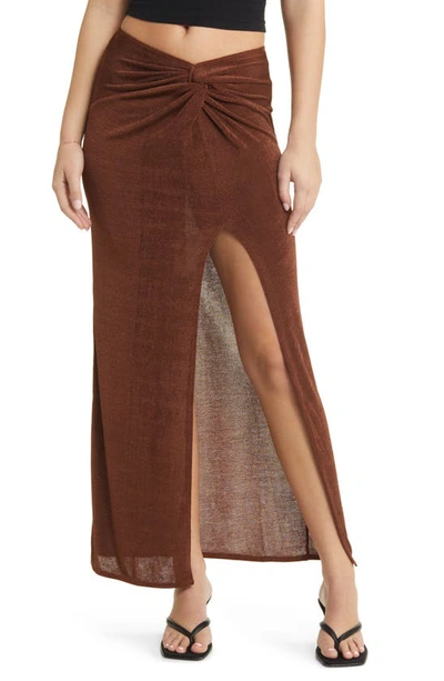 Shop Topshop Twist Front Maxi Skirt In Brown