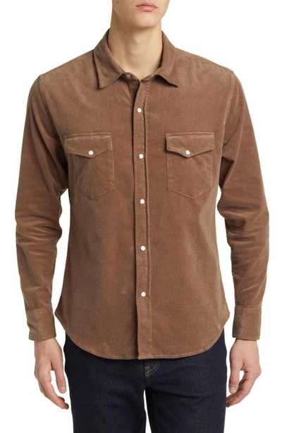 Shop Goodlife Stretch Corduroy Snap Front Shirt In Timber
