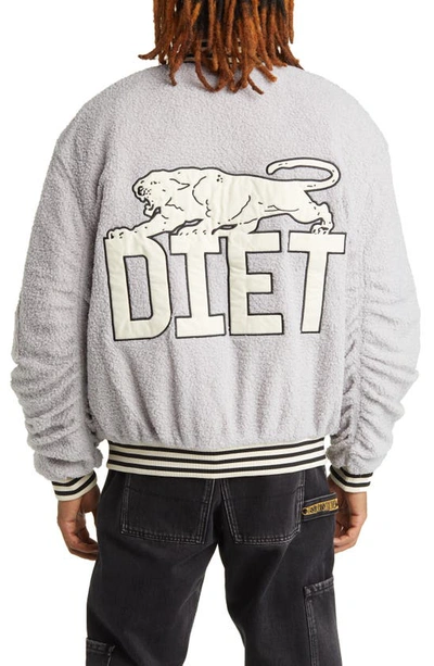 Shop Diet Starts Monday Panther High Pile Fleece Bomber Jacket In Grey