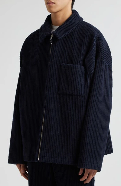 Shop The Elder Statesman Cuddle Wool Blend Corduroy Zip Jacket In Navy