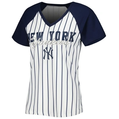Shop Concepts Sport White/navy New York Yankees Reel Pinstripe V-neck Raglan T-shirt