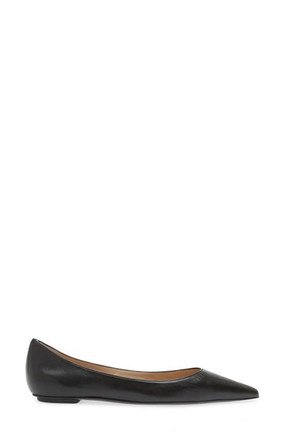 Shop Stuart Weitzman Emilia Pointed Toe Flat In Black Leather