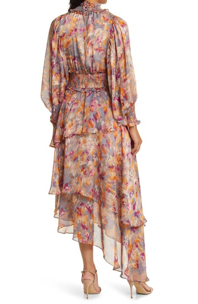 Shop Elliatt Astrid Floral Long Sleeve Midi Dress In Orange Multi