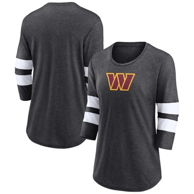 Shop Fanatics Branded Heathered Charcoal Washington Commanders Primary Logo 3/4 Sleeve Scoop Neck T-shirt In Heather Charcoal