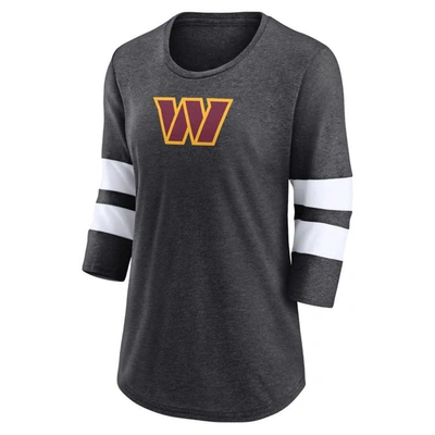 Shop Fanatics Branded Heathered Charcoal Washington Commanders Primary Logo 3/4 Sleeve Scoop Neck T-shirt In Heather Charcoal