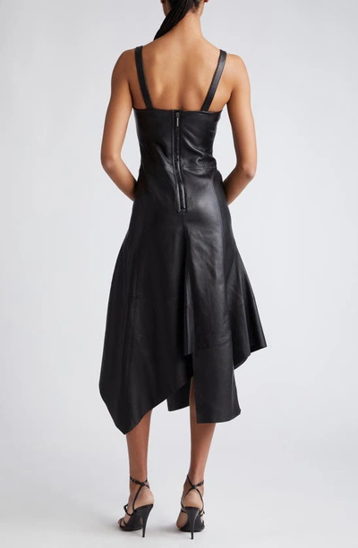 Jason Wu Collection Leather Midi Dress With Asymmetric Skirt In Black