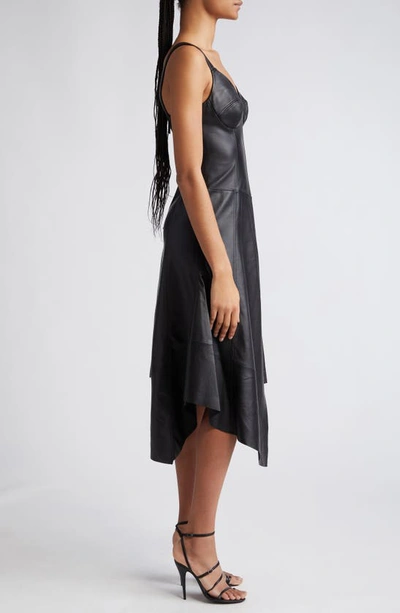 Jason Wu Collection Leather Midi Dress With Asymmetric Skirt In Black